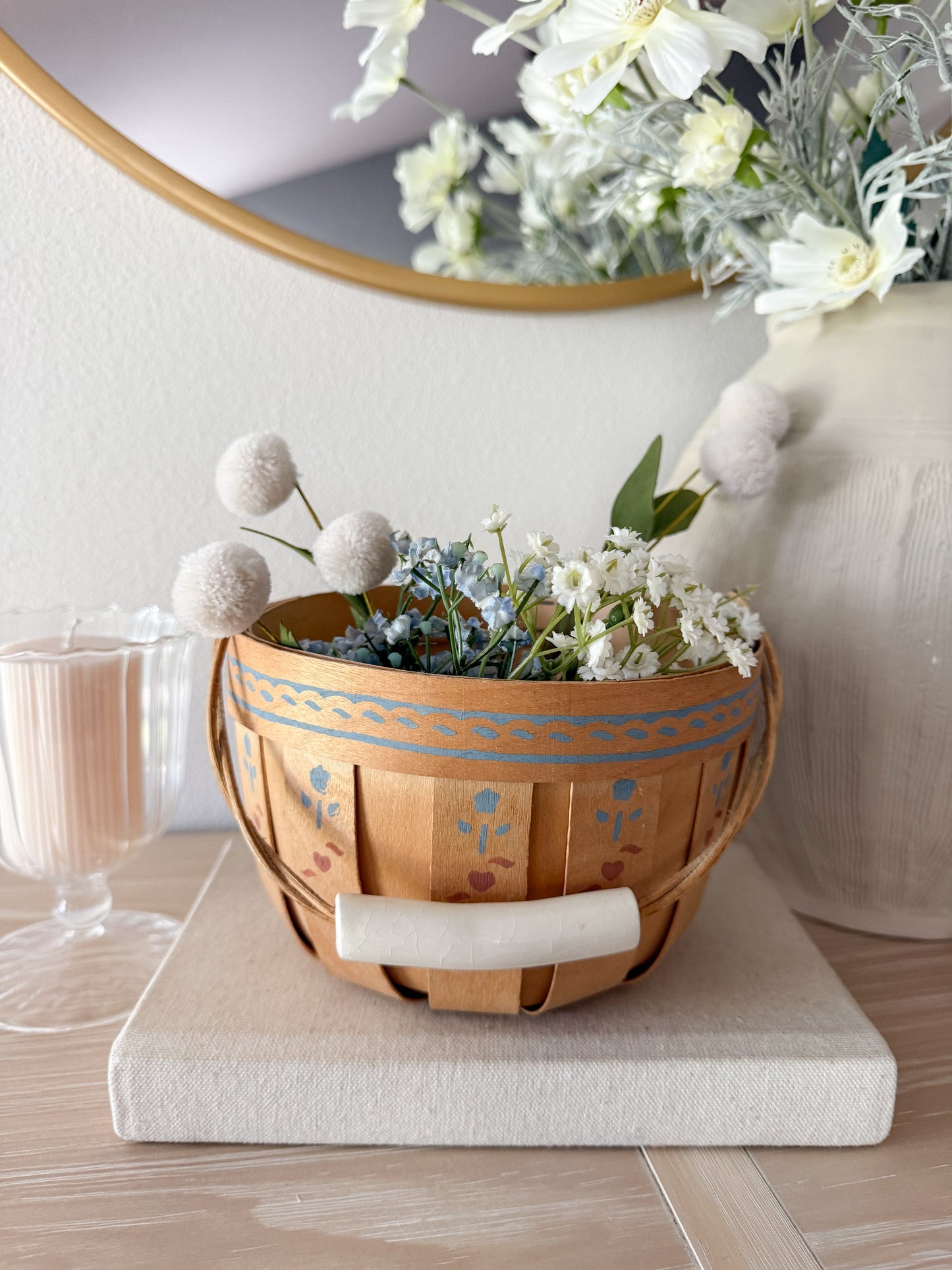 Vintage Hand-Painted Floral Basket
