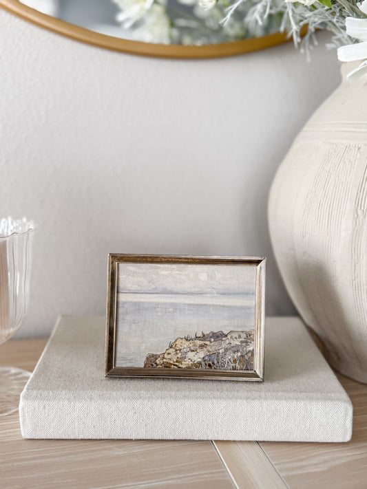 Vintage Gold Metal Etched Mini Frame with Seaside Print