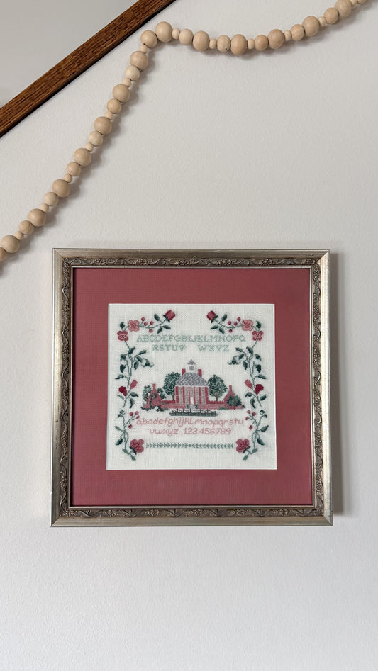 Vintage Pink Cottage Sampler Needlepoint Embroidery